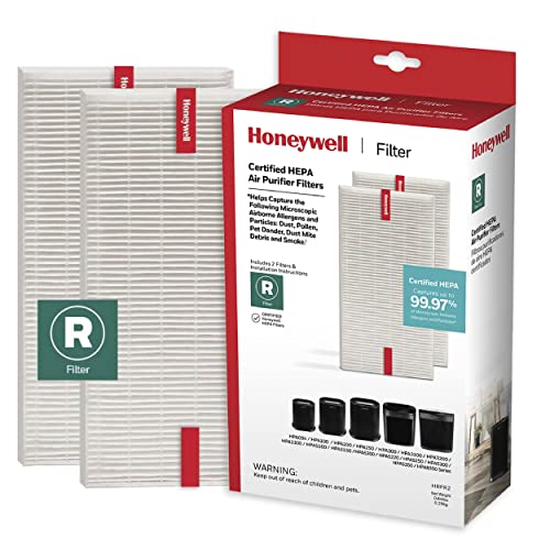 Honeywell HEPA Air Purifier Filter R, 2-Pack for HPA 100/200/300 and 5000 Series - Airborne Allergen Air Filter Targets Wildfire/Smoke, Pollen, Pet Dander, and Dust