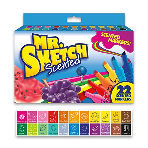 Mr. Sketch 2054594 Scented Watercolor Marker, Broad Chisel Tip, Assorted Colors, 22/Pack