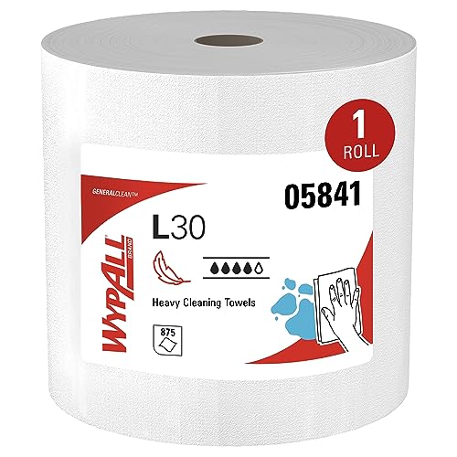 WypAll General Clean L30 Heavy Cleaning Towels (05841), Strong and Soft Wipes, White, 875 Towel Sheets Per Jumbo Roll, 1 Roll Per Case
