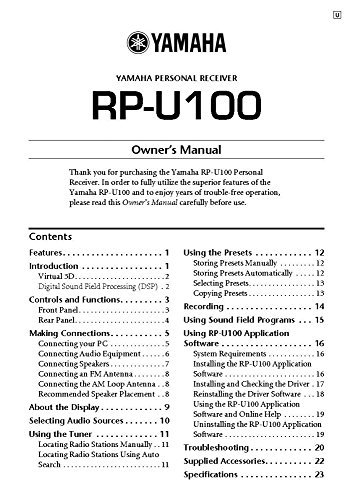 Instruction Manual for Yamaha RP-U100 Receiver Owners Instruction Manual Reprint