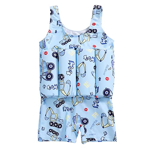 Kids Toddler Boys Girls Boys Floatation Swimsuit with Adjustable Buoyancy Baby Float Suit Swimwear Swim Vest One Piece Bathing Suit Blue-Car 18-24 Months