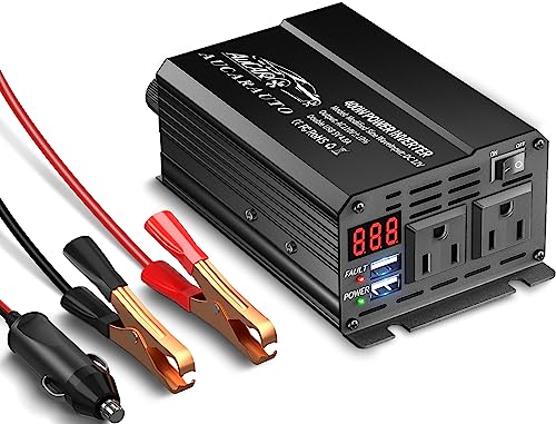 400W Power Inverter DC 12V to 110V AC Car Inverter Converter with 4.8A Dual USB Charging Ports and Dual AC Outlets Car Adapter LCD Display for Laptop Computer