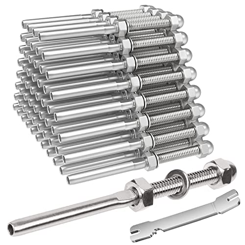 BLIKA 50 Pack Cable Railing Swage Threaded Stud Tension End Fitting Terminal for 1/8' Deck Cable Railing, T316 Stainless Steel, Cable Railing tensioner 1/8' for 2'x2' Wood/Metal Post