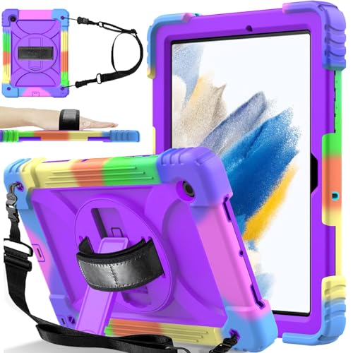 BMOUO Case for Samsung Galaxy Tab A8 10.5 inch 2022, Galaxy Tab A8 Case, Shockproof [Swivel Stand] [Shoulder Hand Strap] Kids Case for Samsung Galaxy Tab A8 10.5” 2022 (SM-X200/X205/X207), Purple