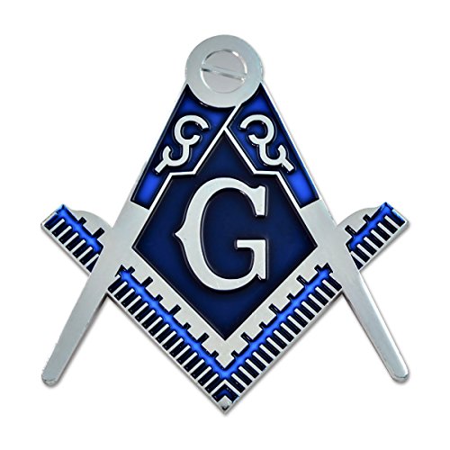 Square & Compass Masonic Auto Emblem - [Silver & Blue][3'' Tall]