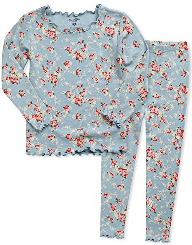 VAENAIT BABY Kids Girls Long Sleeve Modal Sleepwear Pajamas 2pcs Set Shirring Lacy Blue XS