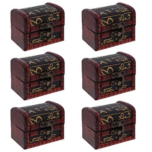 SandT Collection 3 Inch Wooden Storage Treasure Chest Trinket Box - Set of 6 Hieroglyphics