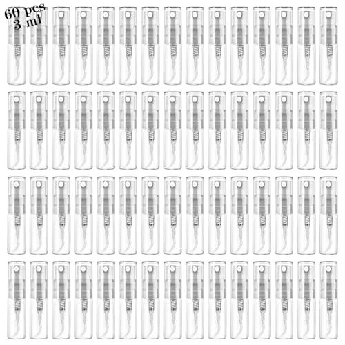 Csdtylh Mini Spray Bottle 3ml, Refillable Glass Spray Bottle, Glass Bottle Atomizer, Perfume Mouthwash Atomizer for Cleaning 3ml Refillable Container for Travel, Essential Oils, Perfume 60 Pcs, 3ml