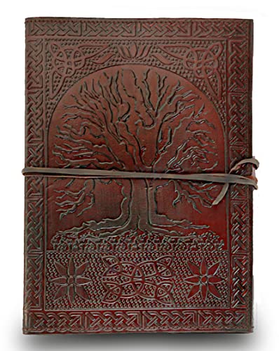 Jaald Handmade Large 10' Embossed Leather Journal Celtic Tree of Life Blank Personal Diary Notebook refillable Gift