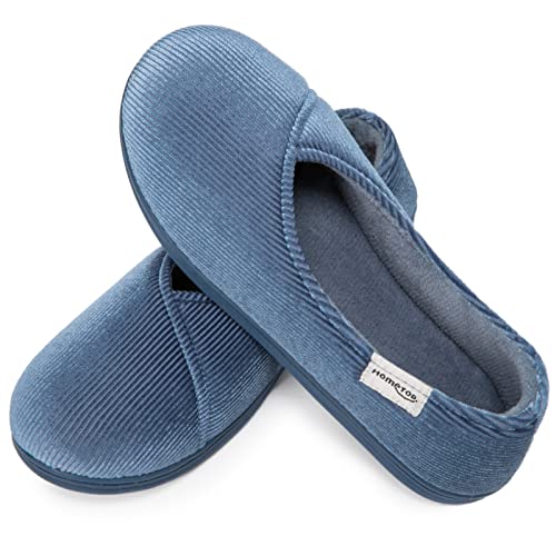 HomeTop Women's Cozy Corduroy Memory Foam Loafer Slippers with Coral Velvet Lining (9 M, Steelblue)