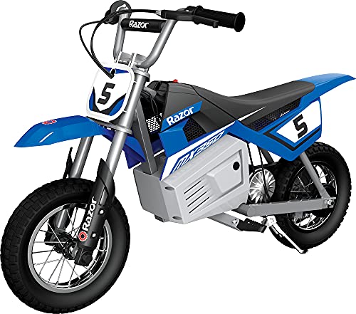 Razor MX350 Dirt Rocket Electric Motocross Off-Road Bike for Age 13+, Up to 30 Minutes Continuous Ride Time, 12' Air-Filled Tires, Hand-Operated Rear Brake, Twist Grip Throttle, Chain-Driven Motor