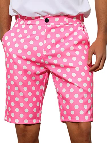 Lars Amadeus Pink Polka Dots Shorts for Men's Flat Front Summer Dress Chino Golf Shorts 38
