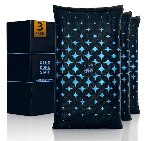 KING KONG STATE Rechargeable Desiccant Dehumidifier Bag 3-Pack - Moisture Absorbing Bag 3x 200g with Reusable Silica Gel for (Gun-) Safes, Storage Bins and Cars