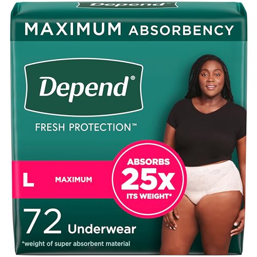 Depend Fresh Protection Adult Incontinence & Postpartum Bladder Leak Underwear for Women, Disposable, Maximum, Large, Blush, 72 Count (2 Packs of 36), Packaging May Vary