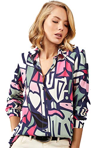 Blouses for Women Fashion, Casual Long Sleeve Button Down Shirts Tops, XS-3XL (Blue, Large)