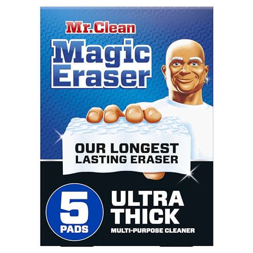 Mr. Clean Magic Eraser Ultra Thick Multi Purpose Cleaner, Magic Eraser Sponge Multi Surface Cleaner, 5ct