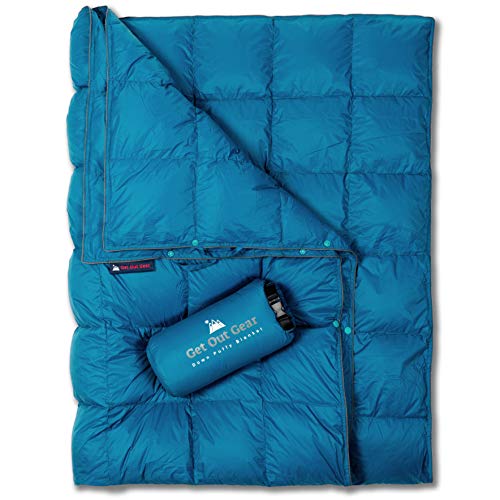 Get Out Gear Down Camping Blanket - Outdoor Lightweight Packable 650 Fill Power Down Blanket Compact Waterproof and Warm Backpacking Quilt for Camping Hiking Travel Hammock