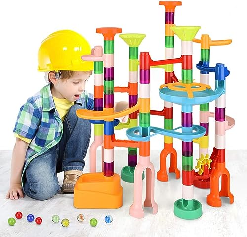 Marble Run,135 PCS Marble Maze Building Block Toys Gravitrax Marble Run for Kids,STEM Learning Toys Marble Track Race Tower Model Creative Birthday Gift with 60 Marbles for Boys & Girls 3 4 5 6 7 8 9