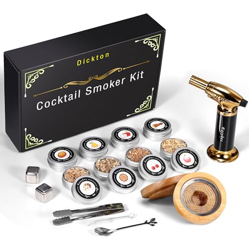 Dickton Cocktail Smoker Kit with Torch, 8 Flavor of Wood Chips, Bourbon, Whiskey Smoker Infuser Kit, Old Fashioned Drink Smoker Kit,Birthday Gift for Men Husband Dad Boyfriend（No Butane）.