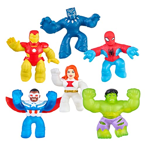 Heroes of Goo Jit Zu Marvel 6 Pack | 6 Amazon Exclusive Marvel Heroes | 4.5' Tall Action Figures | Spider-Man, Hulk, Captain America-Sam Wilson, Black Panther, Black Widow, and Iron Man