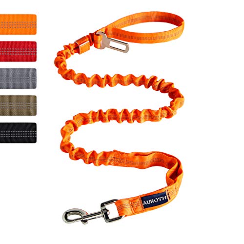 AUROTH Dog Leash Large Dogs, Heavy Duty Dog Leash Bungee, No Pull Dog Leash for Shock Absorption, Orange Dog Training Leashes for Medium Large Breed Dogs 6FT/4.5FT, 2 Padded Handles