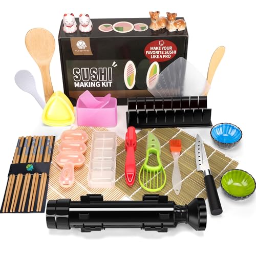 Fungyand Sushi Making Kit - 27 Piece Professional Sushi Set with Bazooka Roller, Bamboo Mats, Sushi Knife, Chopsticks, and More - Perfect DIY Sushi Gift