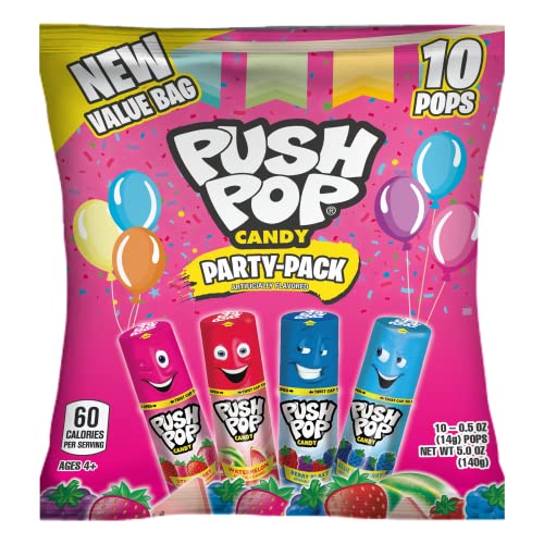 Push Pop Candy Lollipops - Individually Wrapped Variety Candy Party Pack - 10 Count Lollipops in Assorted Fruity Flavors - Fun Candy for Gifts, Celebrations, Party Favors, Gift Baskets, & Birthdays