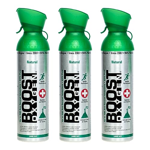 3 Pack Large 10-Liter Boost Oxygen Portable Pure Canned Natural Oxygen Canister Bottle for High Altitudes, Athletes, and More, Flavorless…