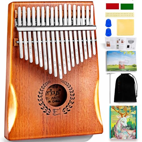 Everjoys Kalimba Thumb Piano 17 Keys, Professional Musical Instrument Finger Piano Marimbas with Portable Soft Cloth Bag, Fast to Learn Songbook, Tuning Hammer, All in One Kit (Natural Color)