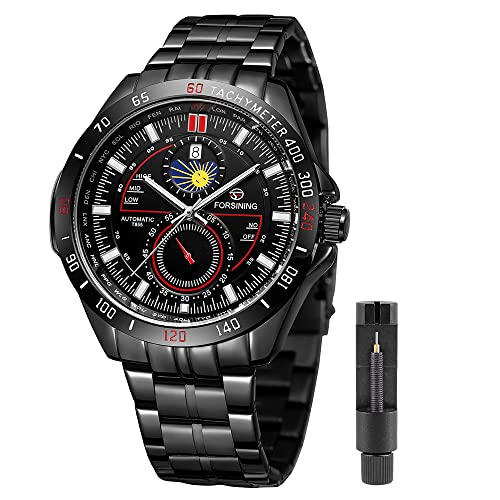 Tiong BOSNI Mechanical Men's Watch, Waterproof Automatic Mechanical Hollow Alloy Fashion Watch for Men, FOR1228-Black