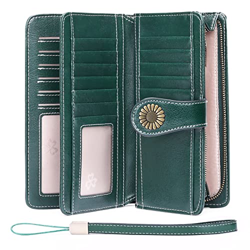 SENDEFN Wallets for Women Genuine Leather Credit Card Holder with RFID Blocking Large Capacity Wristlet