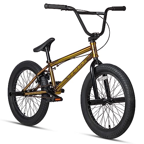 cubsala 20 Inch Freestyle BMX Bike for Age 6 7 8 9 10 11 12 13 14 Years Old Boys Teen Beginner Riders Bicycles Motorcross with Pegs, Gold with Black Tires