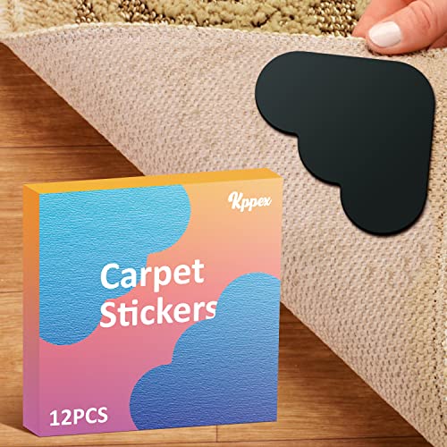 [12 Pack] Rug Pad Gripper, Double Sided Non-Slip Rug Pads Rug Tape Stickers Washable Area Rug Pad Carpet Tape Corner Side Gripper for Hardwood Floors and Tile