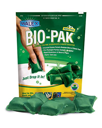 Walex Bio-Pak RV Black Holding Tank Deodorizer and Digester, Natural Enzyme Formula, Alpine Fresh Pack of 1 (10 count)
