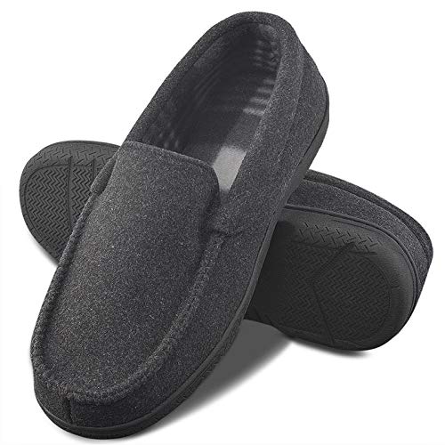 DL Men's Memory Foam Moccasin Slippers Breathable Moccasin Slippers Micro Wool House Shoes Anti-Slip Sole Indoor Outdoor, Grey, 10