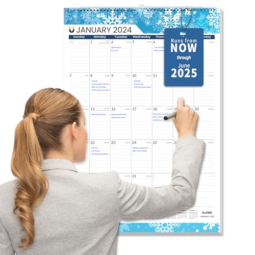 SUNEE 2024-2025 Large Wall Calendar 22.75'x15.5' with Lines, 21 Month Calendar from Now to June 2025, Vertical Large Monthly Desk Calendar 2024 for Wall, Seasons Color