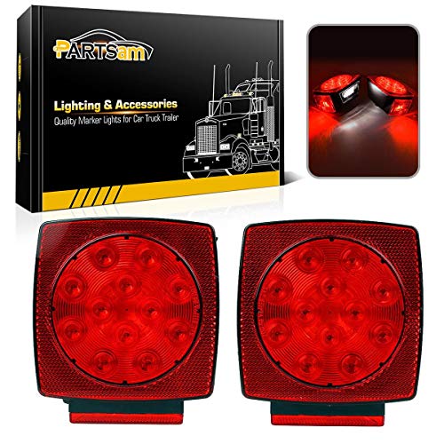 Partsam 12V Submersible Square Led Trailer Light,Red White LED Stop Turn Tail License Brake Running Light Lamp for Trailers Under 80' Boat Trailer Truck Marine Camper RV Snowmobile,IP68,DOT Compliant