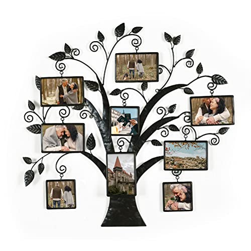 Adeco Decorative Metal Wall Hanging Collage Picture Frame with 9 Openings, for 4 x 4 inch and 4 x 6 inch Photos