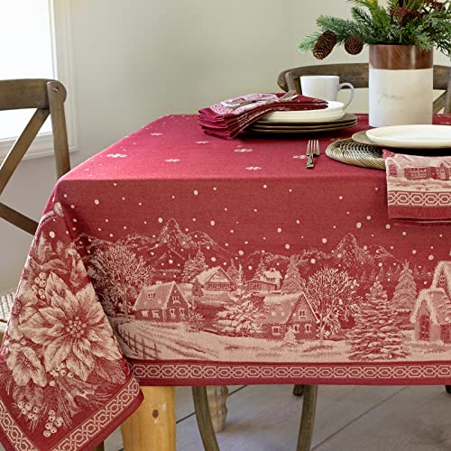 Benson Mills Engineered Jacquard Heavyweight Fabric Table Cloth, Holiday, Winter, and Christmas Tablecloth (Christmas Story, 60' x 84' Rectangular)