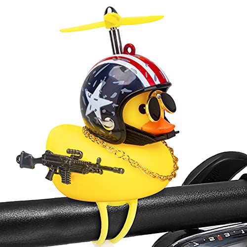 wonuu Rubber Duck Car Ornaments, Squeeze Duck Dashboard Decorations Kids Bicycle Decor for Cycling Motorcycle & Bicycle Accessories Decorations (Stars&Stripes-L&G)