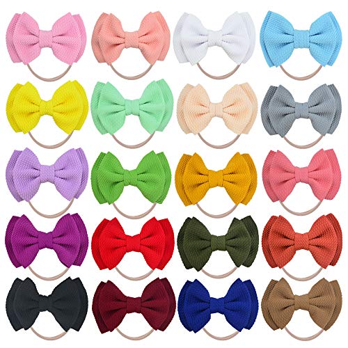 Prohouse 20 PCS Big Bows Baby Nylon Headbands Hairbands Hair Bows Elastics for Baby Girls Newborn Infant Toddler Child Hair Accessories