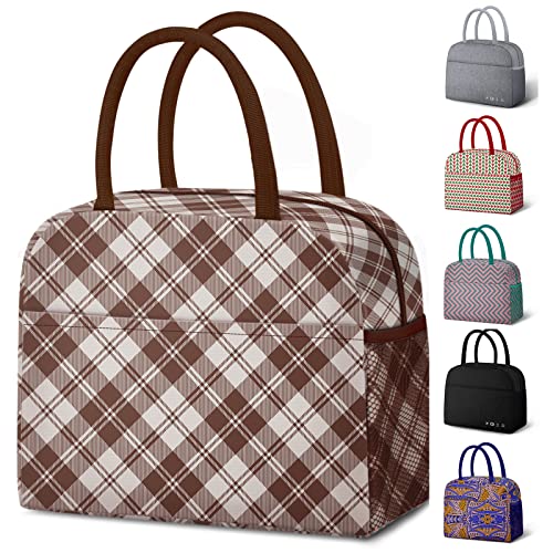 DALINDA Lunch Bag Lunch Box for Women Men Reusable Insulated Lunch Tote Bag,Leakproof Thermal Cooler Sack Food Handbags Case High Capacity for Travel Work Picnic Beach- Brown