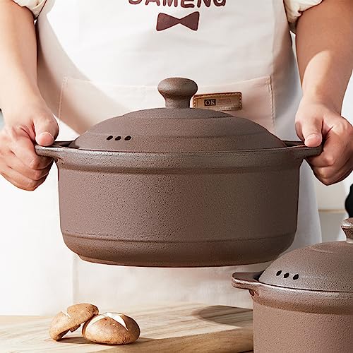 Natural Terracotta Casserole with Lids Clay Pots for Cooking, Unglazed Earthenware Rice Pots (T2-1.58QT)