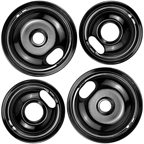 Electric Stove Burner Drip Pans W10288051 Stove Burner Covers-2 Packs 6” W10290353 Black Porcelain Burner Drip Pans and 8' W10290350 Stove Drip Pans for Electric Stove Top by MIFLUS