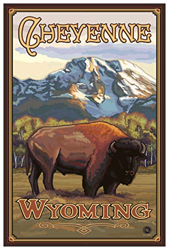 Cheyenne Wyoming Bison Giclee Art Print Poster from Travel Artwork by Artist Paul A. Lanquist 12' x 18'