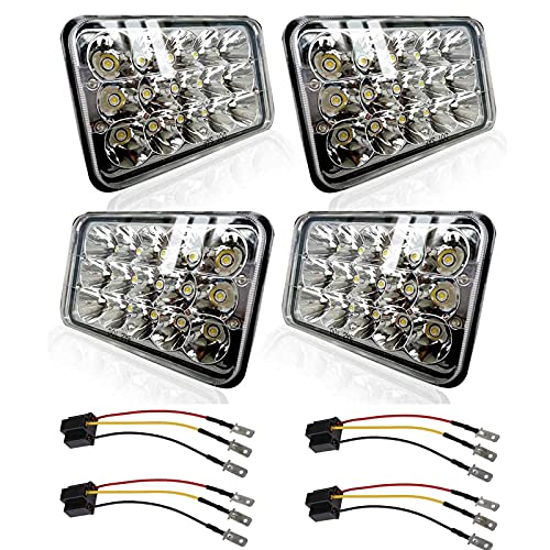 TURBO SII DOT Approved 4X6 LED Headlight Assemblies Hi/Lo Sealed Beam Replace H4651 H4656 Bulb Headlamps for KW Kenworth T600 W900 T800 Truck Peterbilt 379 S10 RV Freightliner Semi 4PCS