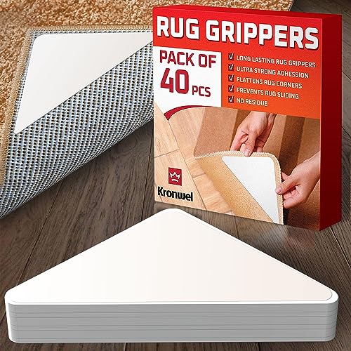 40 Pack Rug Gripper for Hardwood Floors and Area Rugs - Double Sided Carpet Tape Non Slip Rug Stickers Pads for Corner - Stop and Non Slide Rug for Wood and Tile Floors - Prevent Sliding & Moving Pad