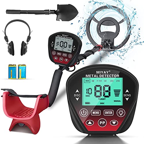 MIYAY Professional Metal Detector for Adults Waterproof, Gold Metales Detectors Lightweight with LCD Display, Pinpoint & Disc & Notch & All Metal 5 Modes, Set of Metal Detector, Battery Included