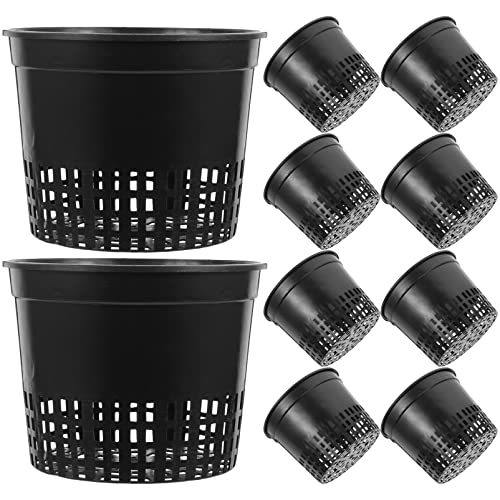 10 Pack 5 Inch Net Pots Heavy Duty Plastic Net Cups Pots, Hydroponics Growing Net Pots Garden Slotted Mesh Net Cups for Hydroponics Aquaponics Orchids Indoor Outdoor Growing, Black