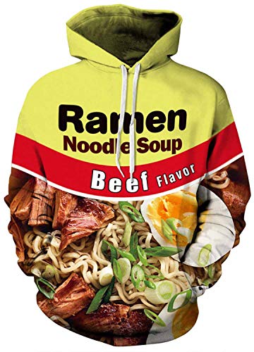 Keasmto 3D Ramen Beef Noodle Soup Hoodies Food Sweatshirts For Men Women Cotton Cute XL